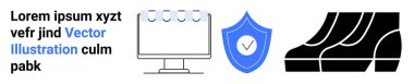 İşaretli kalkan, takvimli bilgisayar ekranı ve minimalist ayakkabılar güvenliği, verimliliği ve koruyucu araçları sembolize ediyor. Siber güvenlik, güvenlik donanımı, planlama ve güvenlik için ideal