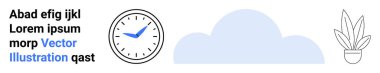 Mavi elli saat, açık mavi bulut ve minimum saksı bitkisi. Zaman yönetimi için ideal, hava güncellemeleri, üretkenlik, minimalizm, iş-yaşam dengesi, çevre dostu tasarım düz iniş sayfası