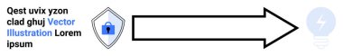 Kilitlenmiş bir kalkan. Güvenliği, ileri hareketi ve yeniliği sembolize eden bir ampule giden kalın bir ok. Veri koruması, yenilik, teknoloji akışı, siber güvenlik ve güvenlik için ideal