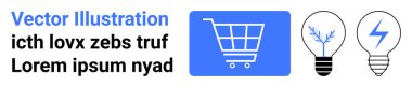 Alışveriş arabası ikonu, yenilenebilir enerji, yenilik ve ecommerce vurgulanan eko-bilinçli ampulle eşleştirildi. Perakende, teknoloji, sürdürülebilirlik, yenilik ve yeşil için ideal