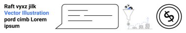 Metinli konuşma balonu, madeni paralara simge filtreleme hunisi ve para işareti. İletişim, iş stratejileri, pazarlama, dönüşüm analizi, finansal büyüme, satış süreci için ideal