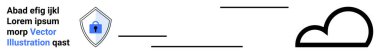 Mavi asma kilit, bulut şekli ve yer tutucu metin satırları olan bir simge. Siber güvenlik, bulut depolama, veri koruması, çevrimiçi mahremiyet, teknoloji, bilişim hizmetleri düz iniş sayfası afişi için ideal