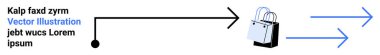 Ortasında bir alışveriş torbası olan doğrusal işlem diyagramı, dışarıya doğru uzanan iki mavi ok. E-ticaret, alışveriş, perakende, dağıtım, lojistik, pazarlama, müşteri seyahati için ideal