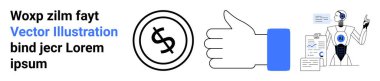 Dolar parası, el işareti, veri tablolarını analiz eden insansı robot. Finans, yapay zeka teknolojisi, yenilik, iş verimliliği, robot bilimi, veri analizi soyut çizgi düz metaforu için ideal
