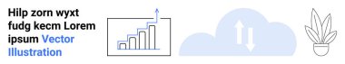 Yukarı doğru büyüyen bar tablosu, oklarla bulut senkronizasyonu ve yeniliği, teknolojiyi ve çevreyi sembolize eden saksı bitkisi. İş, teknoloji, çevre dostu trendler ve düz iniş için ideal