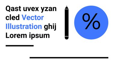 Cesur metin elemanları, dikey kalem simgesi, mavi daireli yüzde sembolü ve yatay çizgileri olan modern düzen. Markalaşma, eğitim, tasarım, yaratıcılık, pazarlama istatistikleri için ideal