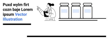 Tezgahta ilaç şişelerini inceleyen bir pano tutan bir doktor. Sağlık, araştırma, ilaç, teşhis, tıbbi eğitim, ilaç, basit iniş sayfası için ideal