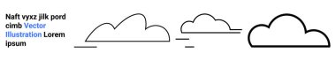 Üç varyasyonda şekillendirilmiş bulut çizgisi sanatı. Temiz hatlar ve minimum tasarım. Hava, doğa, basitlik, minimalizm, markalaşma, navigasyon için ideal, basit iniş sayfası