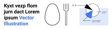 Soyut bir pasta grafiği ve dekoratif metnin yanında yumurta ve çatal ana hatları. Gıda hizmetleri, veri görselleştirme, minimalizm, analitik, aşçılık sanatı, markalaşma, sade iniş sayfası için ideal