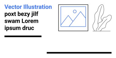Minimalist yerleşim çerçeveli bir manzara resmi ikonu, dekoratif soyut bitki ve yer tutucu metin içerir. Şablonlar, modeller, yaratıcı tasarım, markalaşma, sunumlar, basit bilgi grafikleri için ideal