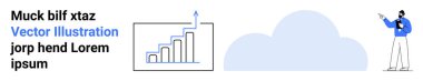 İş adamı, arka planda bulut grafiği olan yukarı doğru bir grafik sunuyor. Analiz, iş başarısı, eğitim, bulut hesaplama, planlama, sunumlar ve basit bir iniş sayfası için ideal
