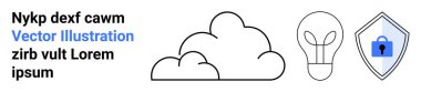 Bulut, ampul ve kilit yaratıcılığı, veri depolamayı ve siber güvenliği temsil ediyor. Teknoloji, yenilik, güvenlik, bulut hizmetleri yaratıcı çözümler modern tasarım için idealdir.