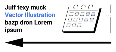 Izgara düzeni ve halka döngüsü olan bir takvim, solu gösteren büyük siyah bir ok. Planlama, zaman çizelgesi, zamanlama, navigasyon, süreler, olaylar, görevler için ideal basit iniş sayfası