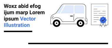 Mavi kurdeleli araba, onay, ruhsat ya da sertifikayı temsil ediyor. Sigorta, kiralama, vergilendirme, finansman, yasal süreçler, belgeler veya basit bir iniş sayfası için ideal