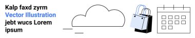 Çizgi sanatı, alışveriş çantası ve takvim resimli bulut. E-ticaret, bulut depolama, programlama, perakende ticaret, çevrimiçi hizmetler, dijital organizasyon düz iniş sayfası afişi için ideal