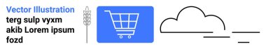 Mavi alışveriş arabası kutusu, buğday sapı ve tarım, e-ticaret, tarım, sürdürülebilirlik, çevrimiçi alışveriş, yenilik ve çevre dostu kavramı temsil eden bulut çizgisi sanatı. Basit bir şey için ideal.