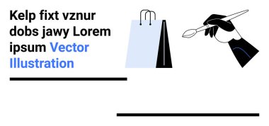 El fırçası, alışveriş çantası, sanatsal vuruşlar, kalın tipografi. Sanat, tasarım, markalaşma, yaratıcılık, alışveriş reklamları için ideal