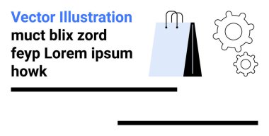 Alışveriş torbası ve vites simgeleri e-ticareti, perakende satış, işlem iyileştirmesini, otomasyonu, iş planlamasını, lojistiği ve çevrimiçi satışları sembolize etmek için birleşiyor. Basit bir iniş sayfası için ideal