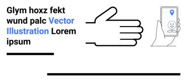 Çizilmiş el öne doğru uzanıyor, akıllı telefon yüz ve konum rozeti sergiliyor. Teknoloji, bağlantı, navigasyon, kullanıcı arayüzü, sosyal medya, iletişim ve basit iniş sayfası için ideal