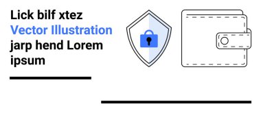 Kalkan simgesi, cüzdanın yanında kilit var. Güvenlik, güvenlik ve veri gizliliği öneriliyor. Fintech, online ödeme, finansal uygulamalar, siber güvenlik, para tasarrufu güvenli işlemler için ideal