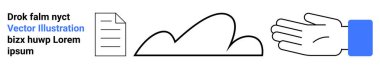 Belge, soyut bulut, ve kalın mavi kollu açık el tasarımı minimum tasarım. İşbirliği, teknoloji, iletişim, yenilik, paylaşım, basit bir iniş sayfası için ideal