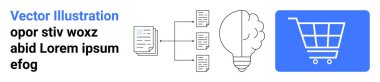 Organize dosya akışı, yaratıcı fikir ampulü ve vitrin işleri yapan alışveriş arabası ikonu. E-ticaret, dosya yönetimi, yaratıcılık, yenilik, alışveriş, iş akışı için ideal basit iniş sayfası