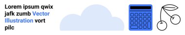 Metin bloğu, bulut, mavi hesap makinesi ve kiraz çizgisi basitçe düzenlenmiş. Eğitim, hesaplama konsepti, hava uygulaması, minimalizm, basitlik teknolojisi için ideal basit bir iniş sayfası kullanın