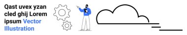 Bulut teknolojisini ve yenilikleri vurgulayan, verimliliği ve gelişimi sembolize eden vitesler eşliğinde bir bulutu işaret eden kişi. Teknoloji, yenilik, bulut hesaplama, üretkenlik için ideal