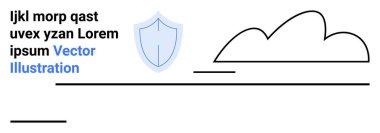 Mavi kalkan, soyut çizgiler ve minimum bulut güvenlik, teknoloji ve basitliği iletir. Siber güvenlik, bulut hesaplama, teknoloji, sigorta markalaşması için ideal basit iniş tasarımları