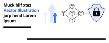 Birbirine bağlı küpler, yukarı bakan oklar ve kilitli kalkan ile soyut engelleme ağı. Siber güvenlik, engelleme zinciri, şifreleme, teknoloji, veri koruması için ideal basit yenilik