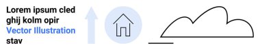 Yuvarlak çerçeveli, yukarı doğru ok ve bulut çizgili ev simgesi. Gayrimenkul, büyüme, hava durumu, yenilik, ilerleme, konut ve basit iniş sayfaları için ideal