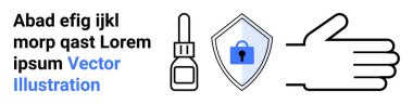 El grafiği ve bir şişe dezenfektan sağlık ve hijyene vurgu yapıyor. Kilitli kalkan, koruma, güvenlik ve güvenliği simgeler. Sağlık, sağlık, teknoloji, güvenlik, temizlik için ideal
