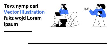 İki kişi takım çalışması yapıyor, biri dizüstü bilgisayar kullanıyor, diğeri tabletle fikirler sunuyor. İşbirliği için ideal, uzak çalışma, yaratıcılık, modern iş akışı, takım çalışması, beyin fırtınası, basit