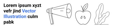 Konuşmayı ya da terfiyi vurgulayan megafon, sağlığı simgeleyen elma ve doğa ya da sürdürülebilirlik için soyut yapraklar. İletişim, sağlık, sağlık, doğa, pazarlama, eğitim için idealdir.