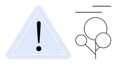 Üçgen uyarı işaretinin içinde soyut ağaç resimleriyle birlikte ünlem işareti var. Güvenlik, risk, alarm, çevre bakımı, sorumluluk, farkındalık ve denge için idealdir. Düz basit metafor