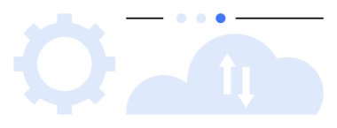 Bulutun yanında senkronize oklarla kişiselleştirmeyi temsil eden vites. En düşük durum noktaları ve çizgiler üst tasarım. Teknoloji, ayarlar, bulut hesaplama, arayüz, veri transferi, otomasyon için ideal