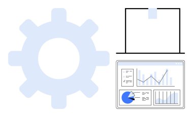 Vites simgesi önerme süreci, analitik grafikleri, grafikleri ve istatistikleri gösteren dizüstü bilgisayar. İş, teknoloji, veri, takım çalışması, yenilik üretkenliği için ideal basit iniş sayfası