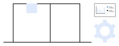 Asılı notlu dikey yapı, analitik çizelge ve dişli çark soyutlaması. Çalışma akışı, üretim, verimlilik, veri, takım çalışması, planlama ve düz bir metafor için ideal