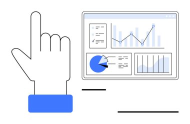 Çizelgeler, grafikler ve analizlerle birlikte verileri göstererek. Analiz için ideal, iş anlayışı, veri yönetimi, UX tasarımı, teknik öğretiler, fintech basit iniş sayfası