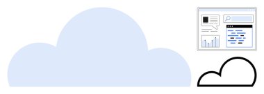 Veri içgörüsü ve analizi için web arayüzünün yanında mavi bulut. Bulut teknolojisi, veri yönetimi, web geliştirme, çevrimiçi depolama, ağ güvenliği, minimal arayüz, basit iniş için ideal