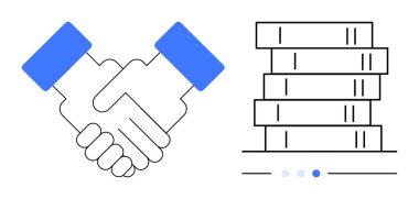 Yığılmış veri bloklarının yanında ortaklığı temsil eden tokalaşma. İşbirliği, takım çalışması, anlaşma, iş büyümesi, strateji, veri paylaşımı için ideal