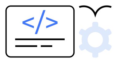 Dişli ve kuş sembollü HTML kodlama etiketi, programlamayı, geliştirmeyi, yaratıcılığı temsil ediyor. Teknoloji, yazılım, web sitesi tasarımı, yenilik kodlama eğitimi UIUX için idealdir. Düz basit metafor