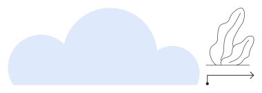 Bitki anahatları ve doğrusal okun yanında mavi bulut şekli. Büyüme, çevre, bulut hesaplama, yön, basitlik, doğa, minimalizm, basit iniş sayfası