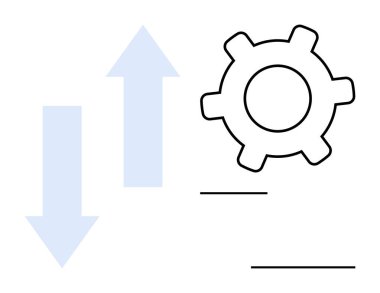 Yukarı ve aşağı doğru olan oklar optimizasyonu, işlem ayarlamalarını ya da sistem verimliliğini simgeliyor. Otomasyon, iş akışı, performans, büyüme, strateji geliştirme verimliliği için ideal. Düz