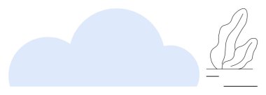 Yumuşak mavi renkli büyük bulut silueti ve doğrusal soyut yaprak tasarımı. Çevre dostu temalar, doğa, basitlik, bulut depolama kavramları, teknoloji, sakinleştirici estetik, basit iniş konseptleri için ideal