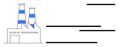 İki mavi çizgili bacası olan minimalist fabrika görünür bir duman yaymıyor. Yatay çizgiler üretim akışını ve verimliliği sembolize eder. Sanayi, üretim, yenilik ve imalat için ideal