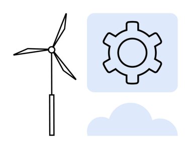 Temiz enerji, sürdürülebilirlik, yenilik, teknoloji, çevre dostu çözümler, verimlilik ve modern kaynak yönetimini sembolize eden bir bulut zemininin üzerindeki rüzgar türbini. İdeal
