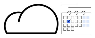 Bulut senkronizasyonu, planlama ve hatırlatıcıları temsil eden mavi bir çekle işaretlenmiş bir takvimin yanında bulut. Organizasyon, üretkenlik, zamanlama, görev yönetimi, dijital araçlar için ideal