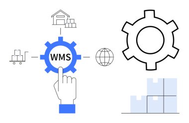 Envanter simgeleri, depo ve küreyle el yapımı WMS teçhizatı seçiyorum. Lojistik, otomasyon, tedarik zinciri, teknoloji, envanter kontrolü, iş akışı basit iniş sayfası için ideal