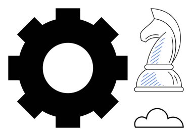 Vites, satranç şövalyesi ve bulut stratejik planlamayı, yeniliği ve işbirlikçi fikirleri sembolize ediyor. İş stratejisi, teknoloji, yenilik, takım çalışması yaratıcılığı için ideal